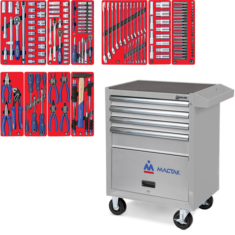 МАСТАК Набор инструментов "СТАНДАРТ" в серой тележке, 186 предметов 52-04186G
