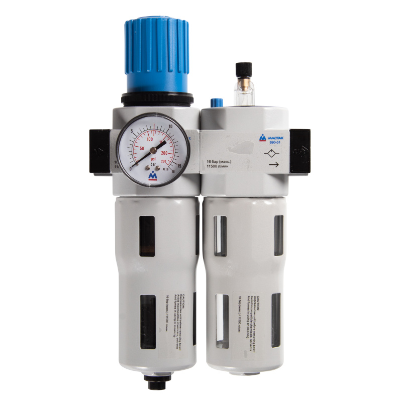МАСТАК Фильтр влагоотделитель с редуктором и лубрикатор 3/4", 16 бар  690-51